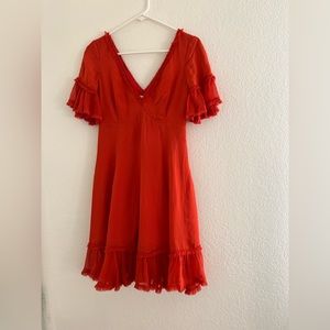 Cinq a sept red sleeved ruffle dress